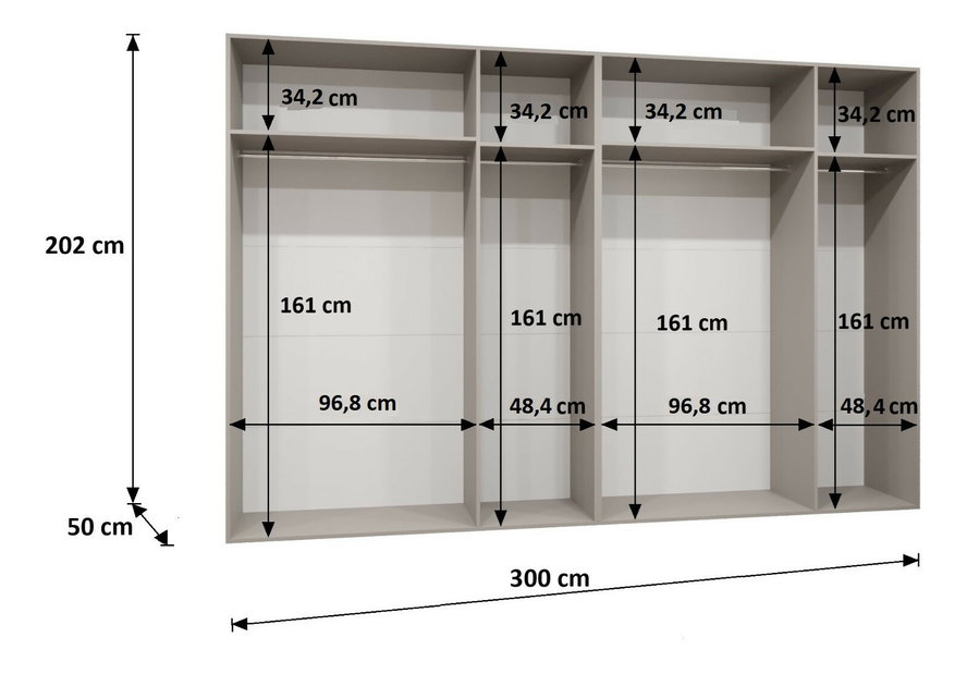 Ruhásszekrény 300 cm Parna 1 (artisan tölgy + fekete)
