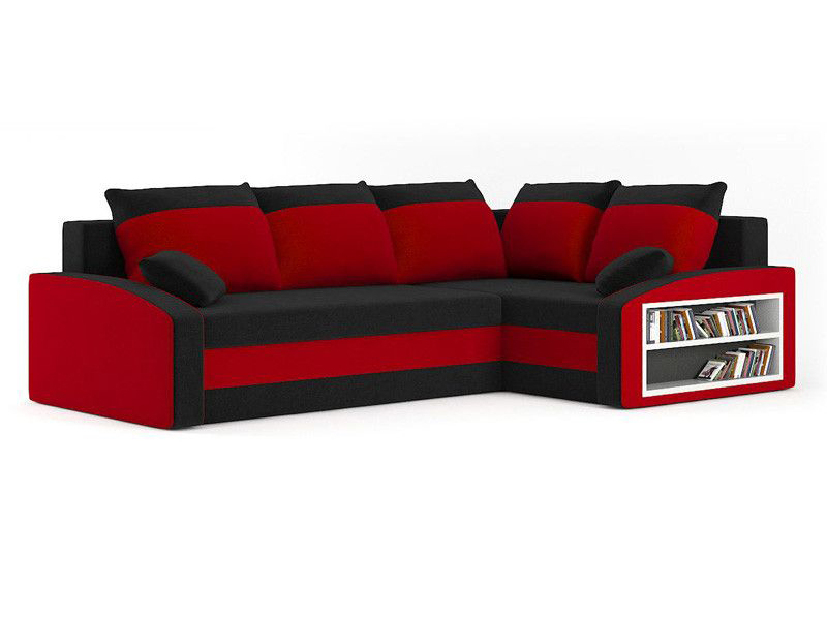 Rohová sedačka Gavriel (čierna + červená) (s poličkou) (s bonell pružinami) (P)