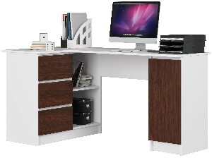 Sarok PC asztal Bevin (fehér + wenge) (B)