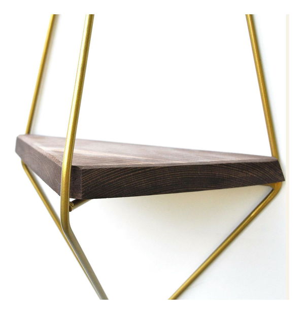 Dekoratívna nástenná polica Duvelo 9 (orech + zlatá) 