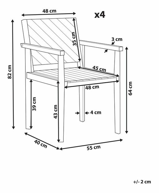 Set 4 ks záhradných stoličiek Blas (svetlé drevo)