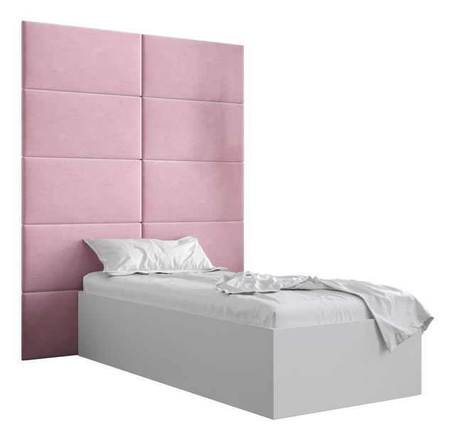 Jednostruki krevet s tapeciranim uzglavljem 90 cm Brittany 1 (bijela mat + ružičasta) (s podnicom)