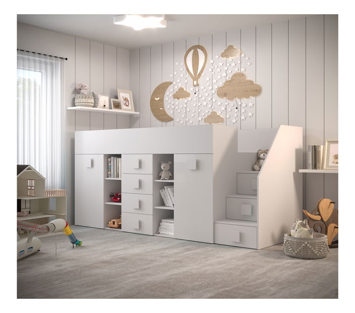 Kombinált gyerekágy 90 cm Toreno 3 (fehér + fényes fehér + fényes fehér fogantyúk) (J)