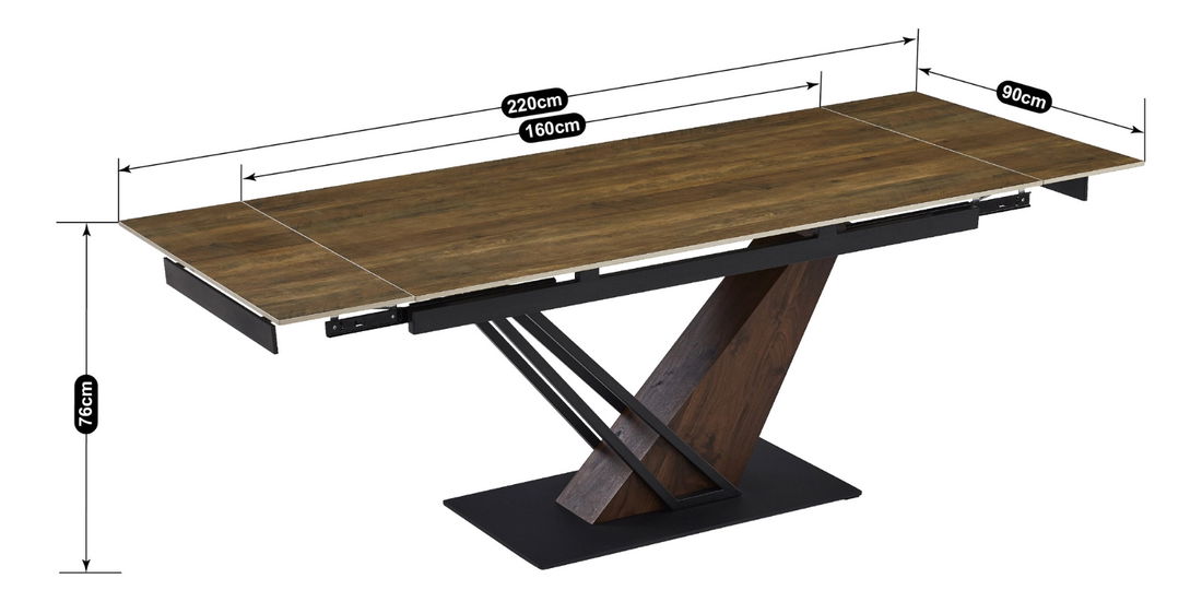 Széthúzható étkezőasztal Rixy (sötét tölgy + fekete) (6-8 fő részére)