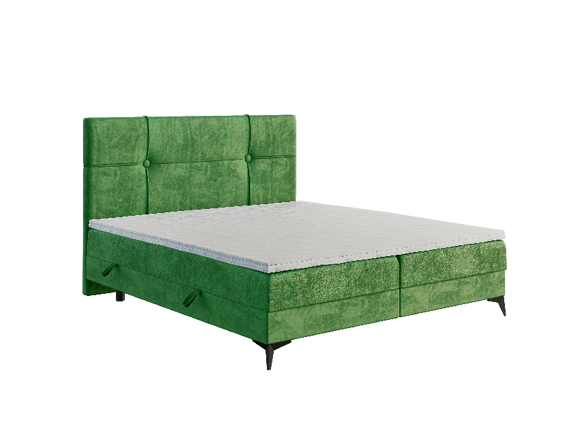 Franciaágy Boxspring 200 cm Nivela (zöld) (matraccal és tárolóhellyel)