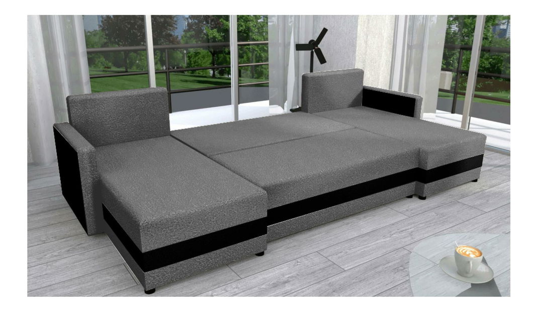 Colțar în formă de U Paulati (gri + negru) (extensibil cu sp. depozitare)