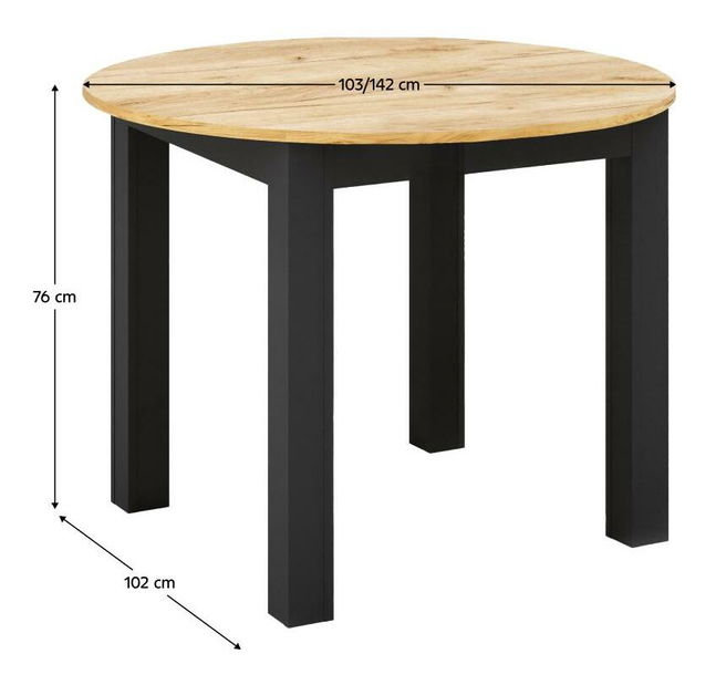 Masă sufragerie Haroldy (pentru 4 persoane) (stejar craft auriu + negru)