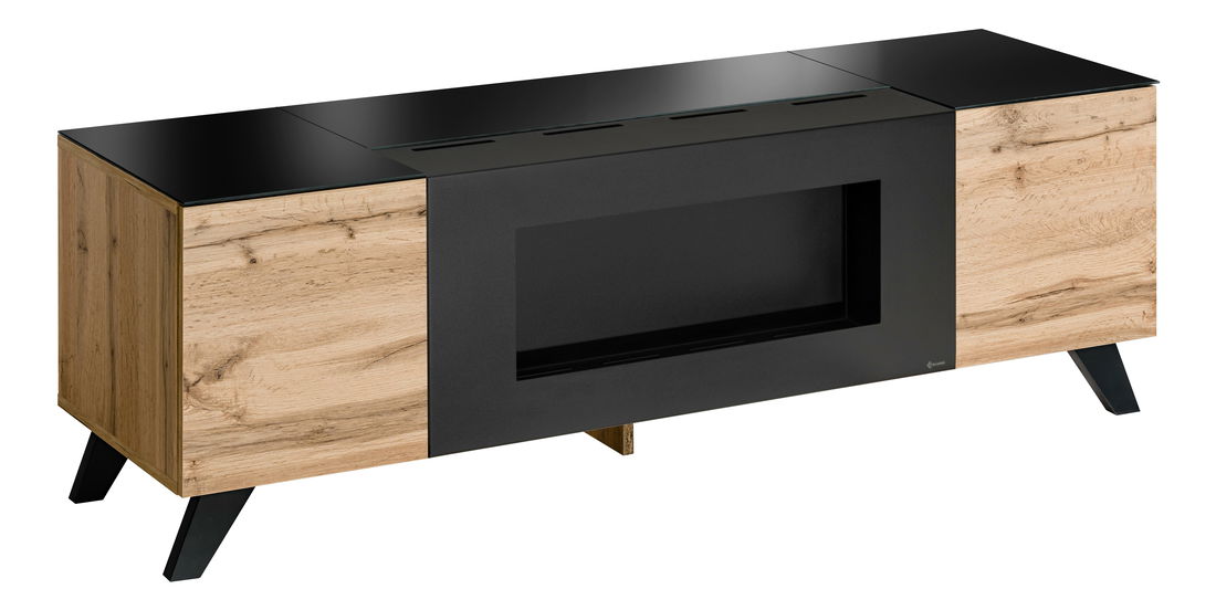 Masă TV Tiffield WT THR-K (Stejar wotan + Negru) (cu bioșemineu)