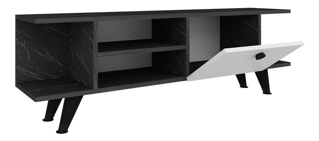 TV stolík/skrinka Napiku (mramor čierny + biela) 