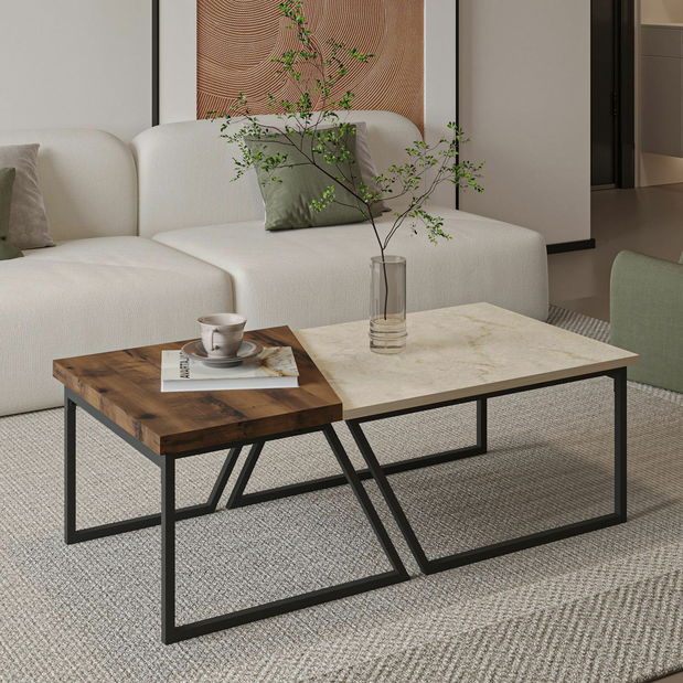 Set stolića za kavu Veronico (travertin + rustikalni orah)