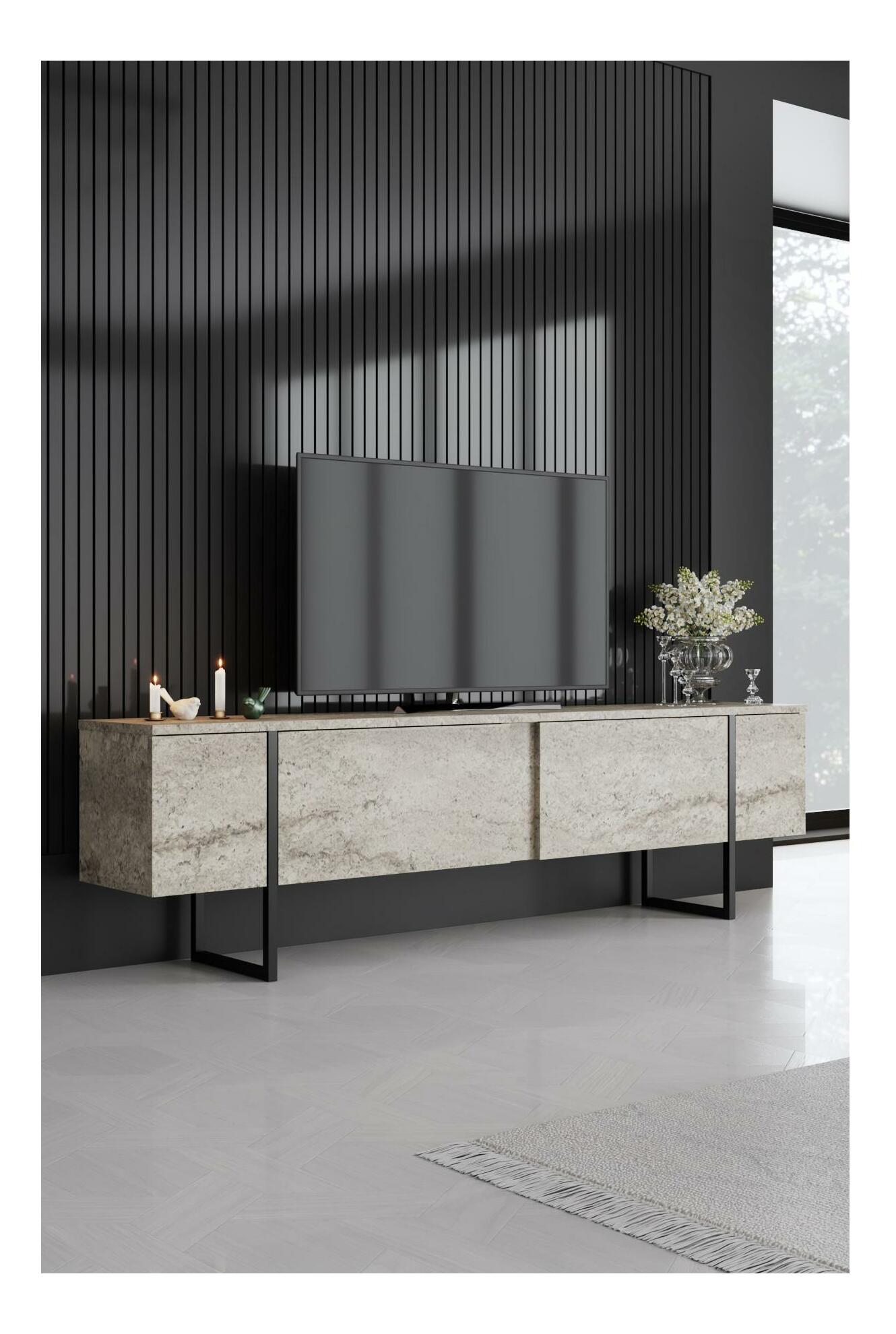 Masă TV/Dulap Luna (travertin + negru)