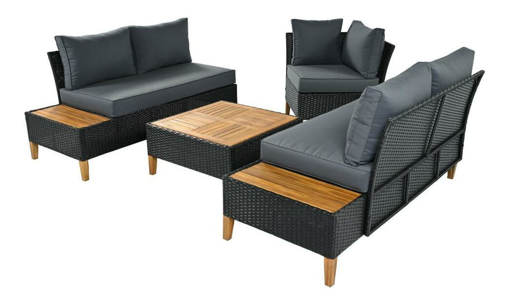 Kerti rattan szett Malcolm (fekete + szürke + natúr)