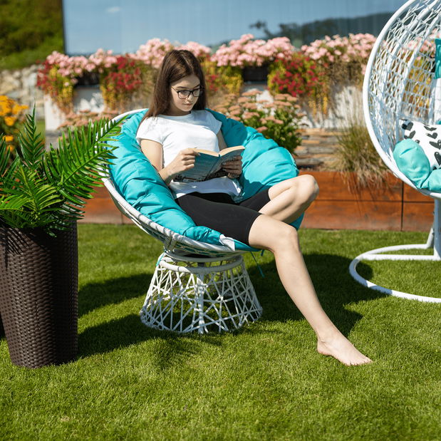 Okretna fotelje s jastukom Frage BIG (bijela + petrolej plava)