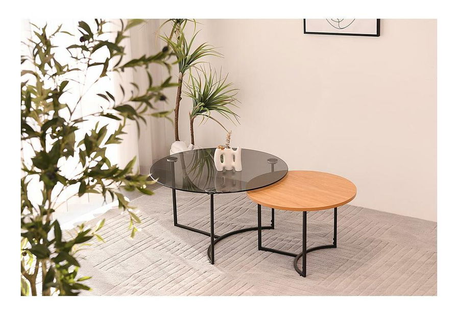 Set 2 ks. konferenčných stolíkov Frost (čierna + prírodná)