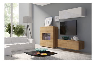 Mobilier living Calabria C9 (Alb + Stejar auriu) (fără iluminat)