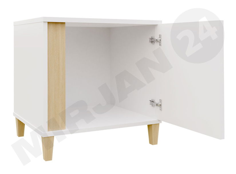 Noćni stolić Aurelius-AR04 AR07 (bijela + bijela sjajna + prirodna)