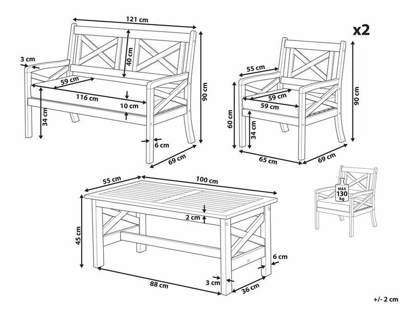 Záhradná sedacia súprava Balet (námornícka modrá)
