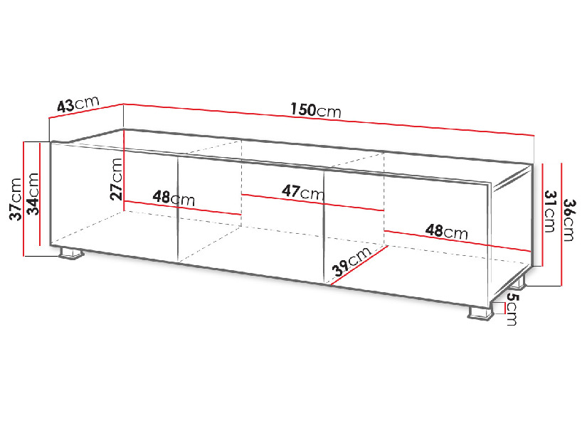 TV stolík/skrinka Brenali 150 BR04 (biela + biely lesk)