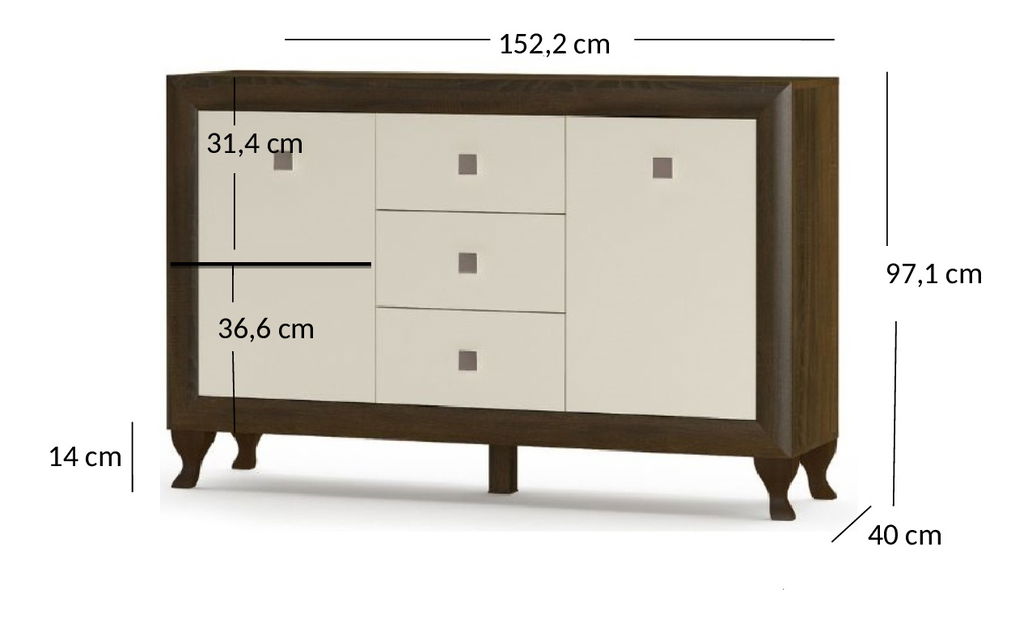 Komoda PEONY (hrast sonoma čokolada + bež sjaj)