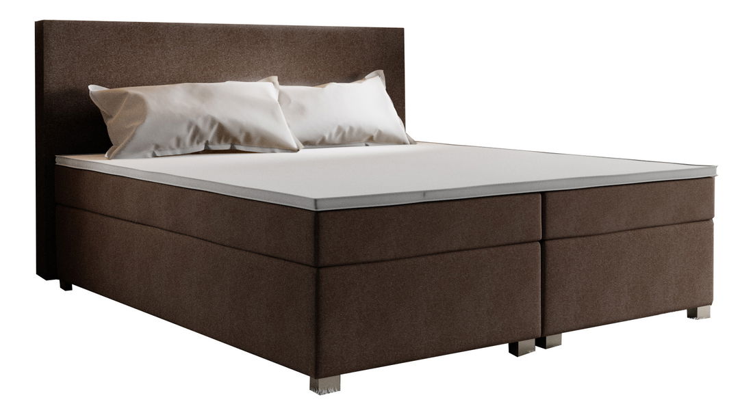 Pat matrimonial Boxspring 160 cm Simon (maro închis) (cu saltea, fără sp. depozitare)