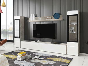 Set za dnevni boravak Selwyn II (beton + bijeli sjaj) (bijela led rasvjeta)