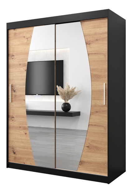 Šatníková skriňa 150 cm Eclipse (čierna matná + dub artisan)