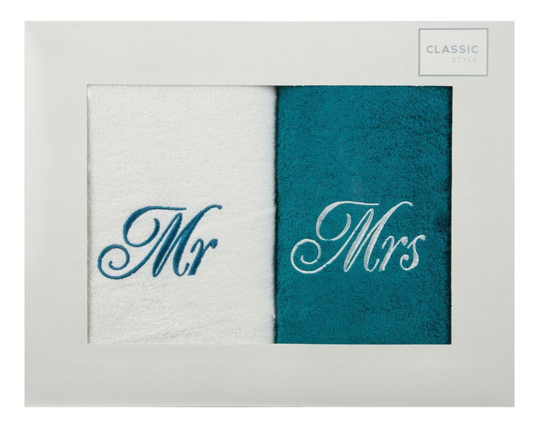 Set ručnika 50x90 cm Mr Mrs (bijela + plava)