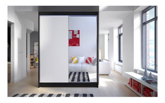 Šatníková skriňa Bianca V (čierna + biela + zrkadlo)