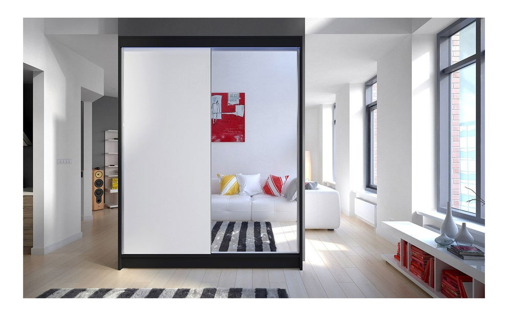 Ormar za garderobu Bianca V (crna + bijela + ogledalo)