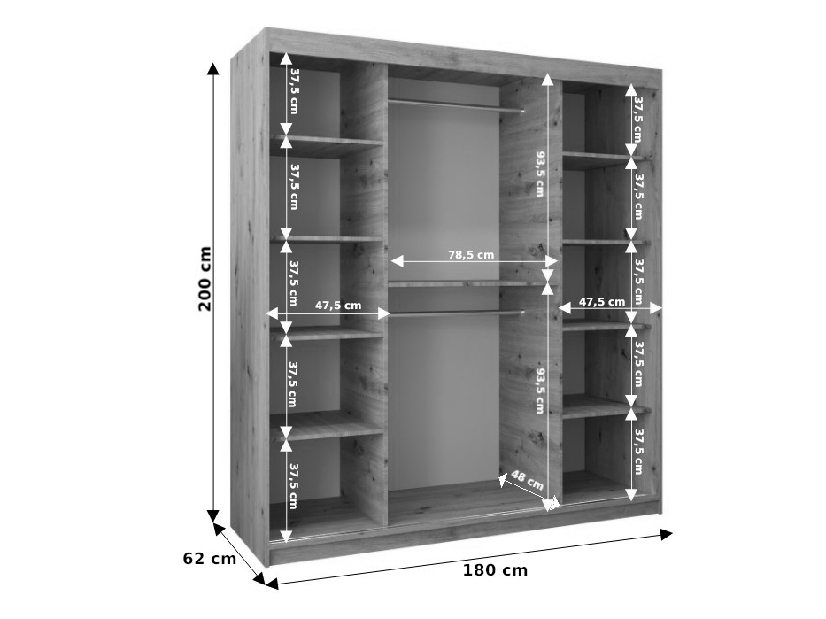 Dulap de haine 180 cm Eclipse (Negru mat + Stejar sonoma)