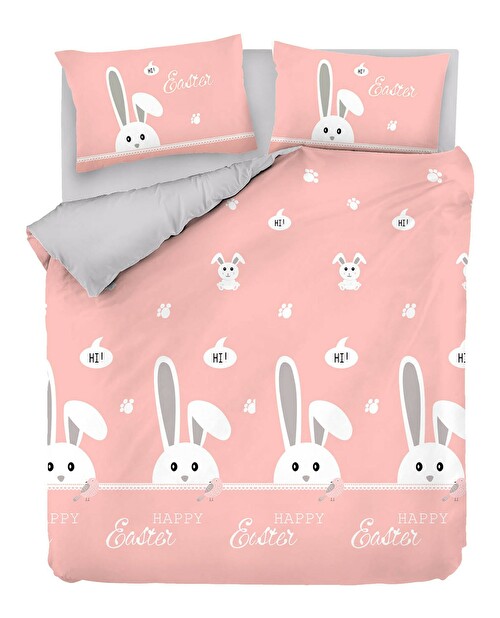 Lenjerie pat 200 x 220 cm Rabit (Roz + Gri Alb)