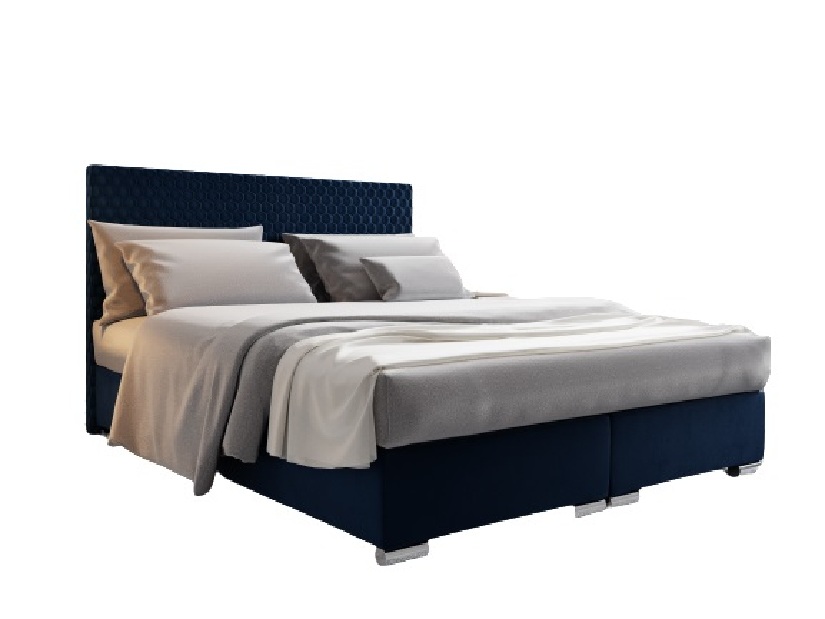 Manželská posteľ Boxspring 160 cm Harlan Comfort (tmavomodrá) (s roštom, matracom a úl. priestorom)