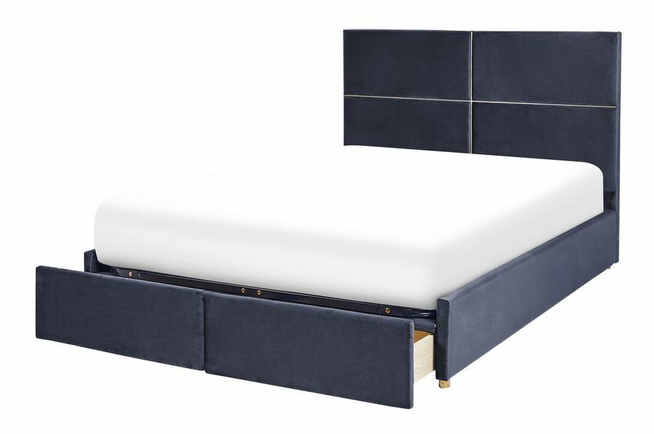 Pat matrimonial 160 cm Vissarion (negru) (cu somieră și sp. depozitare)