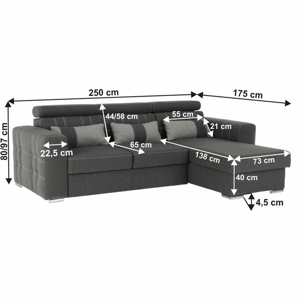 Rohová sedačka Charrel (tmavosivá + svetlosivá) (L)
