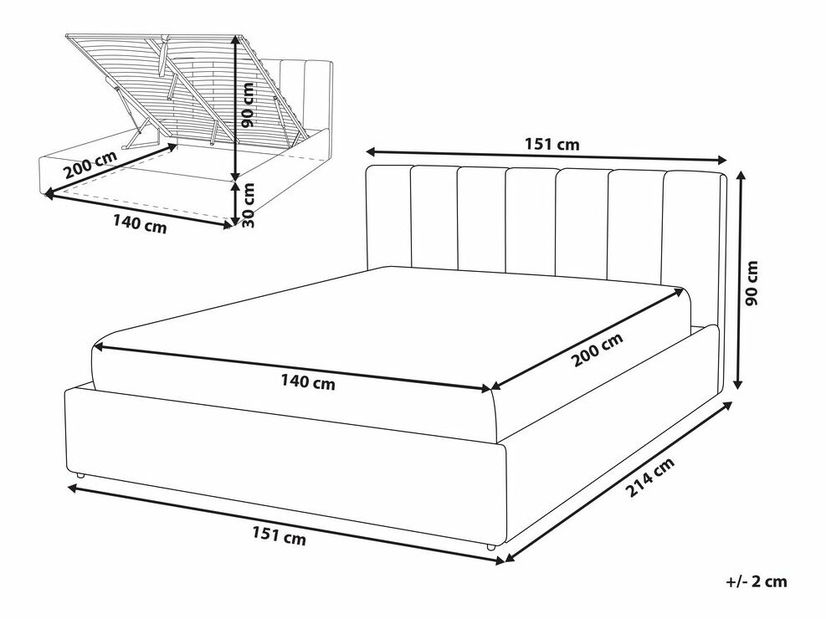 Pat matrimonial 140 cm DARGAN (gri) (piele artificială) (cu somieră și sp. depozitare)