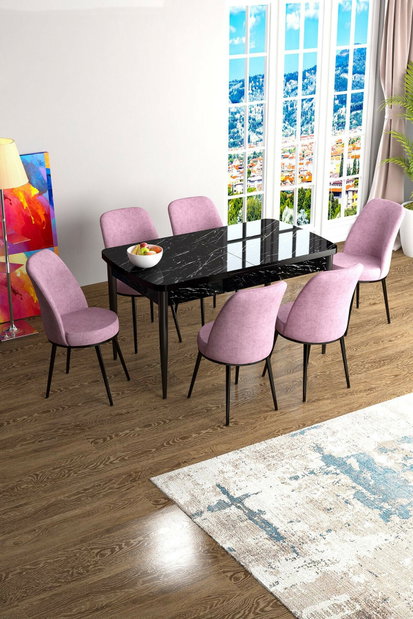 Set dining Hana (nuc baroc + muștar) (pentru 6 persoane)