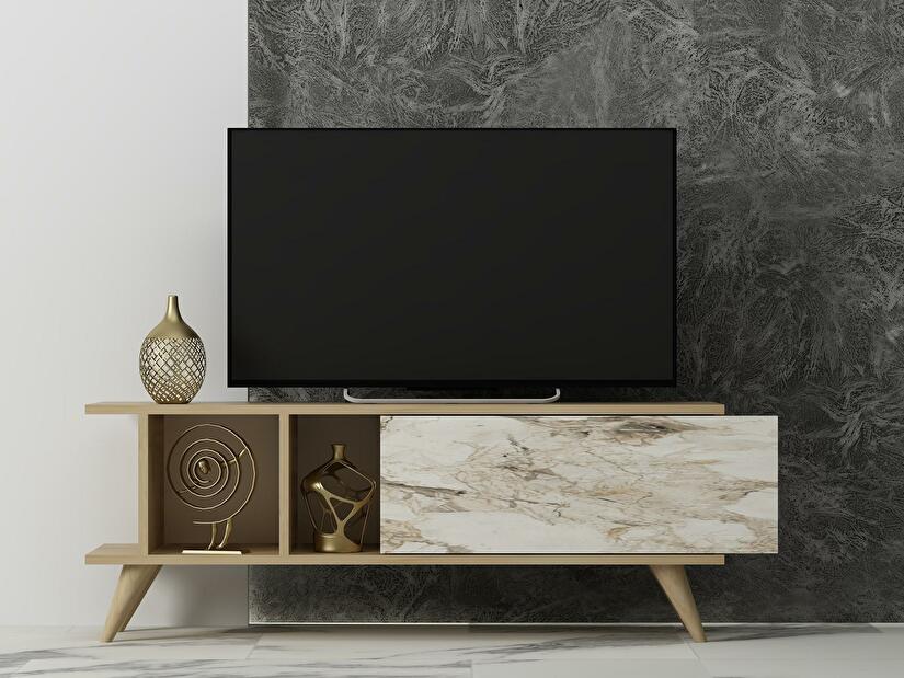 TV asztal/szekrény Tavuki (zafír tölgy + márvány) 