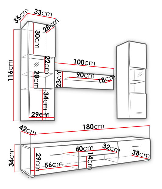Mobilier living Bolivar 4 (Negru + folie lucioasă)