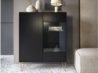 Vitrina Harvest WT97 (grafit crni + mramor black royal + zlatna)