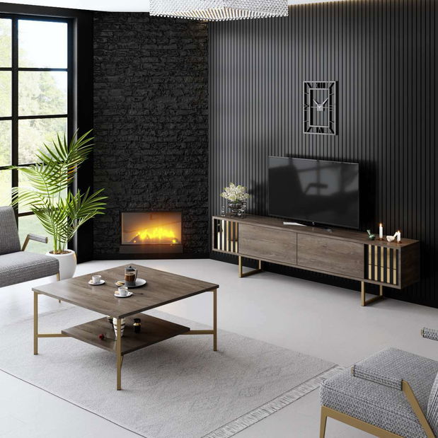 TV asztal/szekrény Goldise (dió + arany)