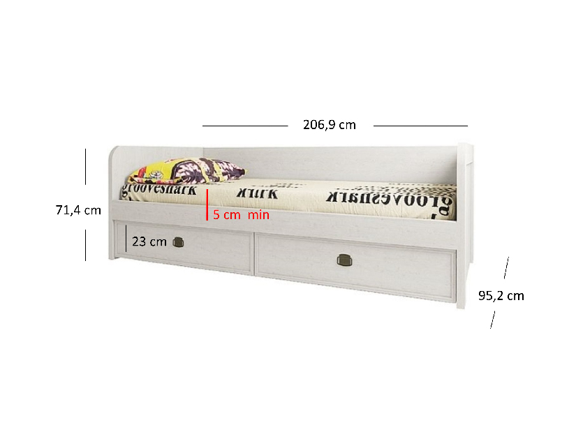 Jednostruki krevet 90 cm Marlene 2S (bor vintage) (s podnicom)