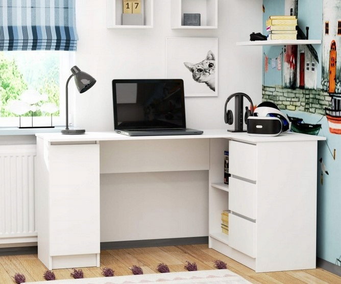Rohový PC stolík Nyper (biela)