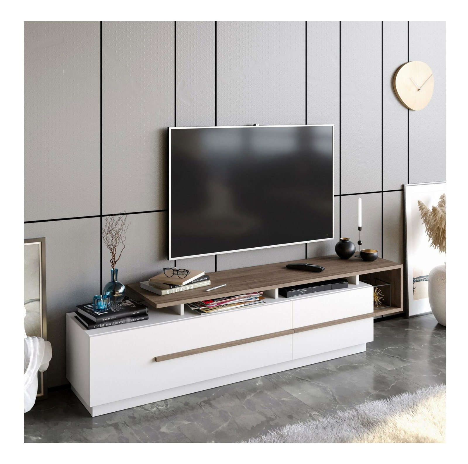 TV stolík/skrinka Pria (orech + biela)