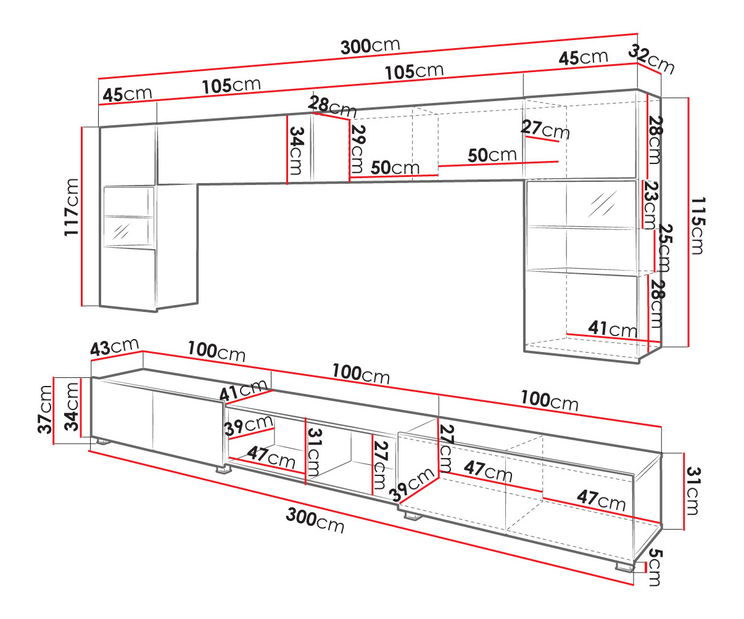 Obývacia stena XXIV Badiani (Čierna + Čierny lesk + Dub artisan)