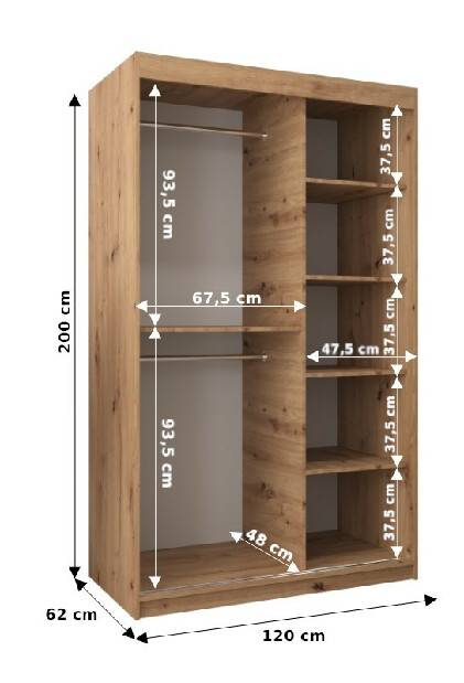 Ruhásszekrény 120 cm Verika 1 120 (fekete + szonoma tölgy)