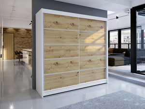 Dulap cu uși glisante Bastian IV (alb + stejar artizanal) (fără iluminare)