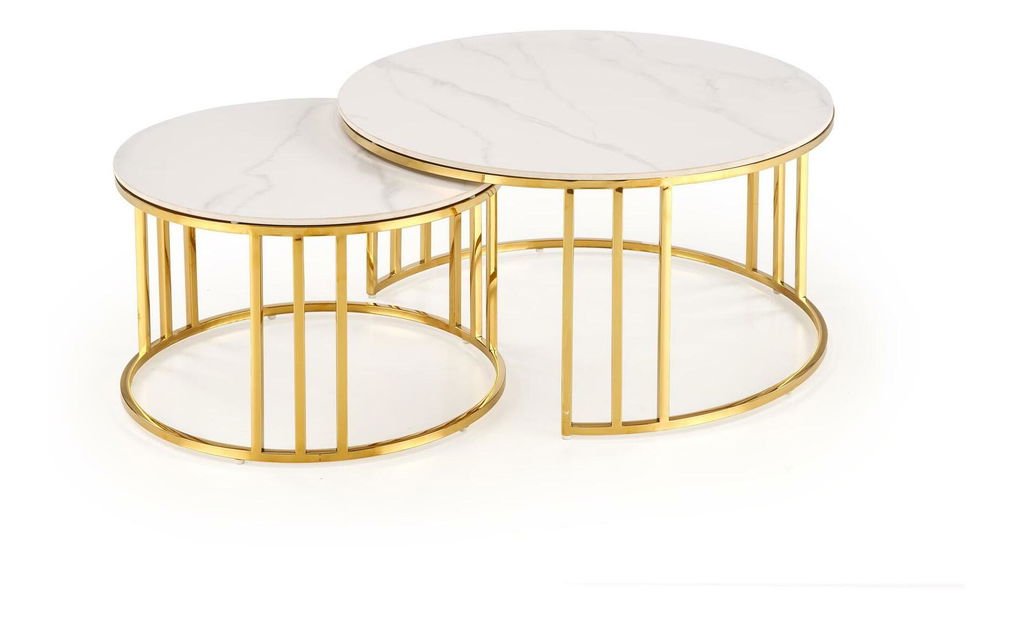 Set 2 ks. konferenčných stolíkov Mercu 3 (biely mramor + zlatá)