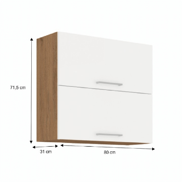 Dulap superior de bucătărie 80 GU-72 2F Velaga (alb lucios + stejar lancelot)