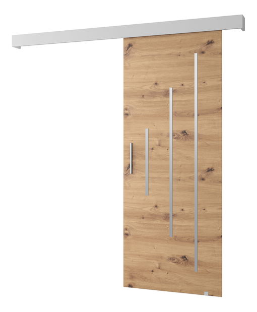 Uși culisante 90 cm Sharlene Y (stejar artisan + alb mat + argintiu)