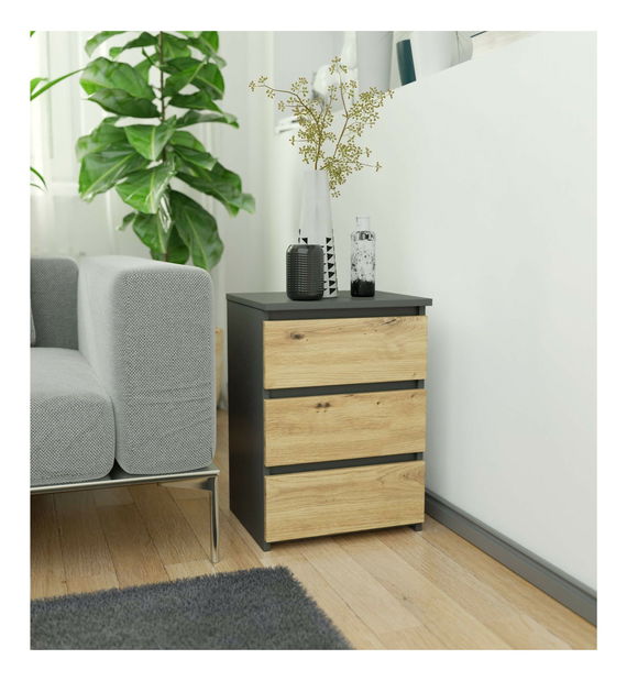 Comodă Cipriano (grafit gri + stejar artisan)